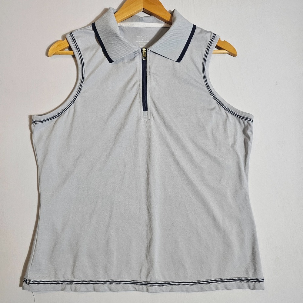 Varley Tank Top Womens Large Gray Quarter Zip Nylon Stretch Performance Tennis